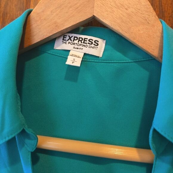 EXPRESS Portofimo Shirt Green Long Sleeves Pockets - Picture 5 of 9